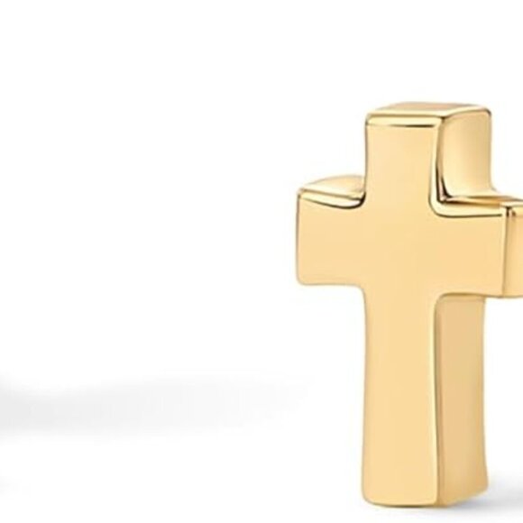 New 14K Gold Plated Sterling Silver Cross Earrings Small Faith Cubic Zirconia Wo - Picture 3 of 6